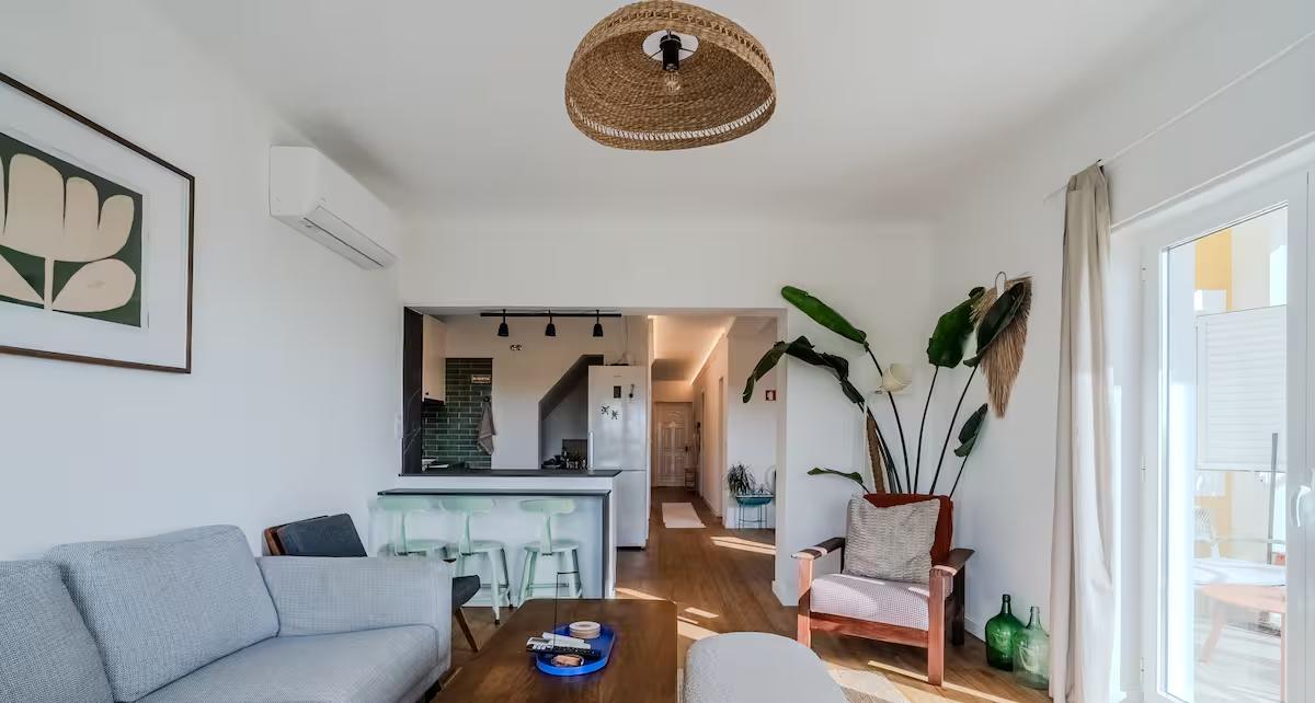 Living room with doors onto the balcony